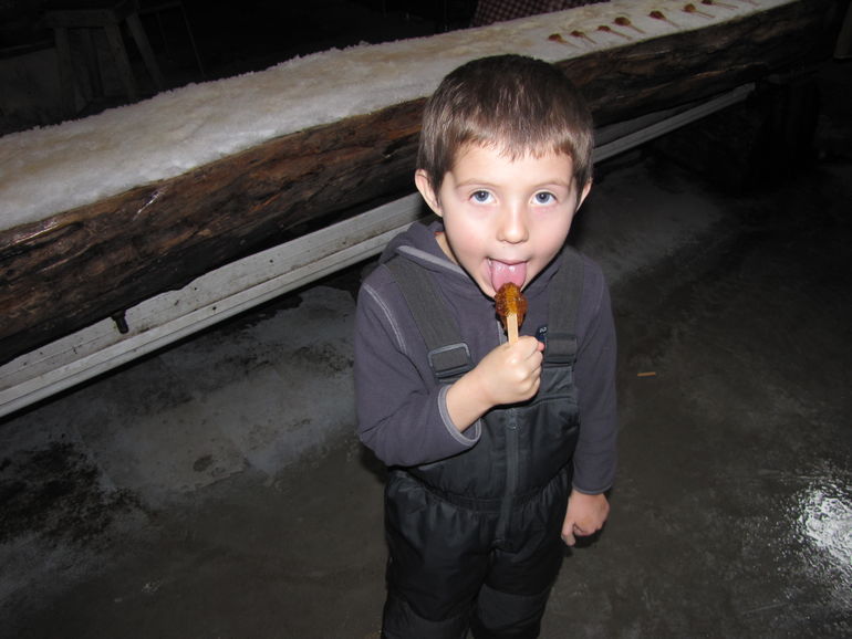 Maple taffy on snow.