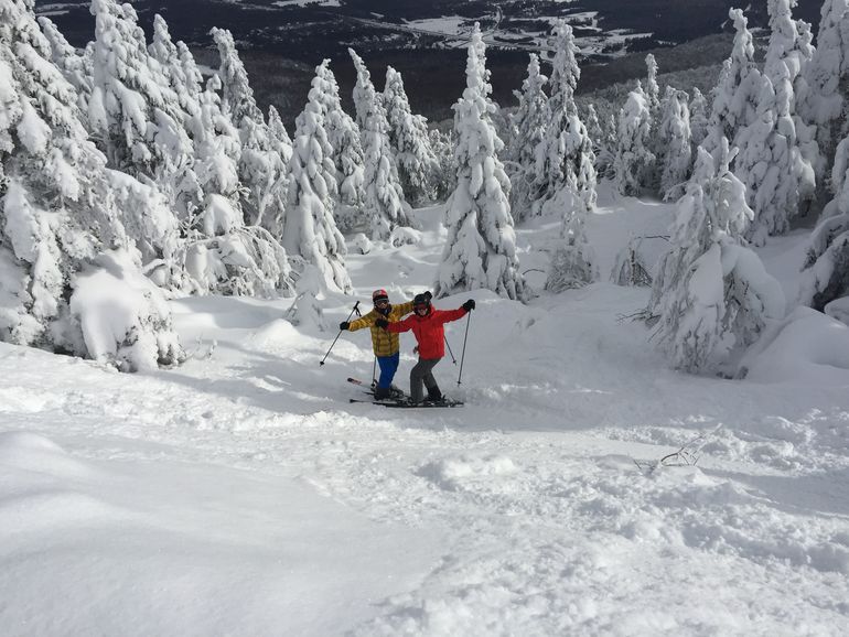 Skiing the glades on Mont-Orford.