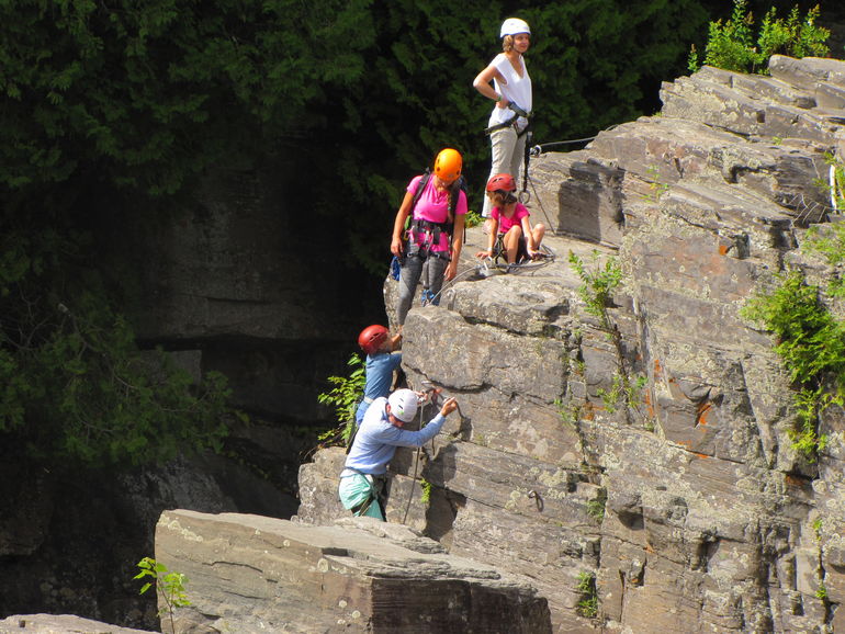 Family climb in Canyon Sainte Anne