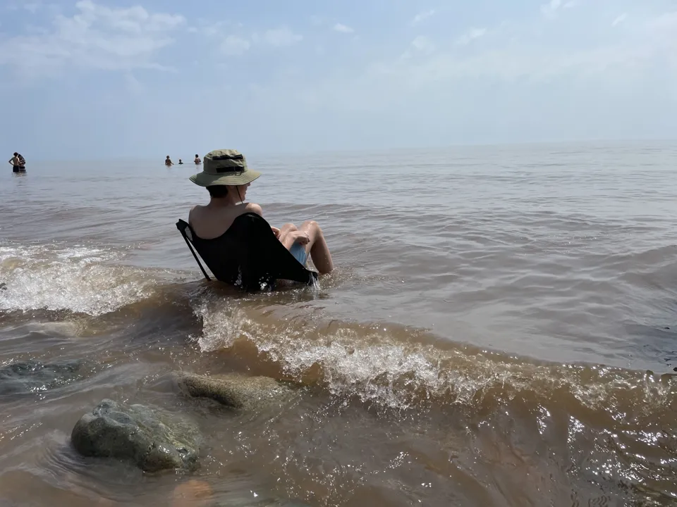 On the beach in high tide